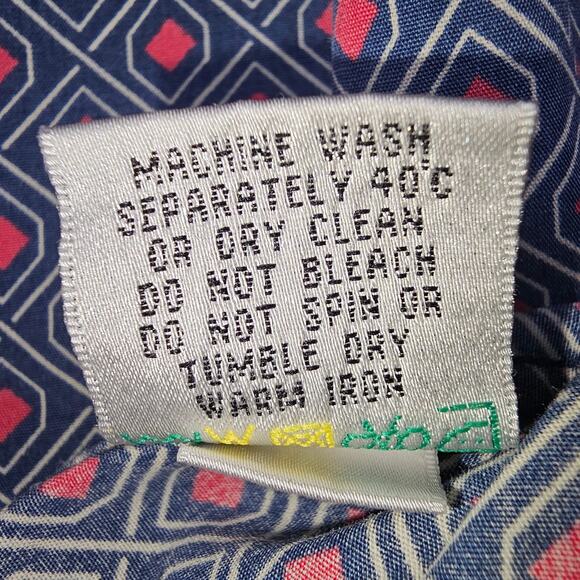 Bugatchi Mini Print Collared Button Up Blue Red Contrast Cuffs 100% Cotton - Picture 12 of 16